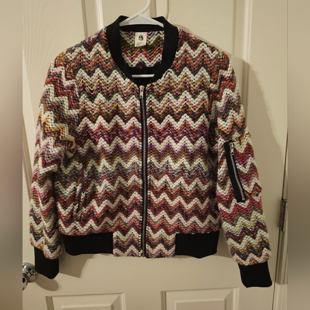 Anthropologie Flawless Tweed Knit Multi Zip Crop Jacket Size S